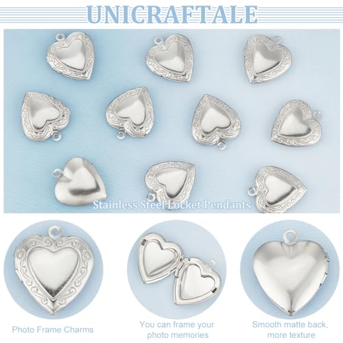 UNICRAFTALE 20Pcs 22.5mm Stainless Steel Photo Pendants Heart Locket Pendants Heart Memory Locket Charms Metal Hearts Charms Photo Lockets Necklace Pendant for Jewelry Making Charms