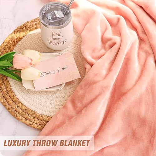 Birthday Gifts for Women, Unique Happy Birthday Gift Basket Self Care Package Bday Ideas with Luxury Flannel Blanket for Mom Her Best Friends Sister Wife Friendship - color: Pink