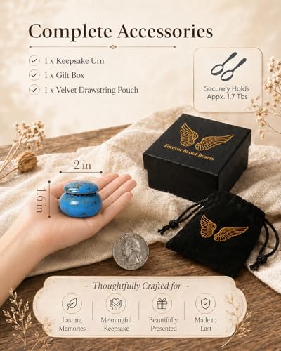 CHONOVO Small Ceramic Keepsake Urn, 1.6'' with Velvet Bag and Box - color: Blue
