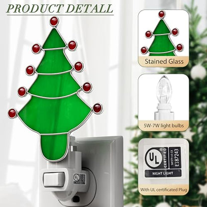 Stained Glass Christmas Tree Night Light Plug into Wall for Home - color: Green Christmas Tree