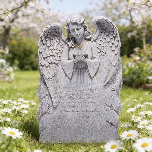 basen Memorial Angel Statue for Grave, Praying Angel Garden Statue with Engraved Message, Resin Cemetery Decoration for Outdoor Yard Lawn, Remembrance Angel Figurine Sympathy Gift - color: Angel Statues-style 8