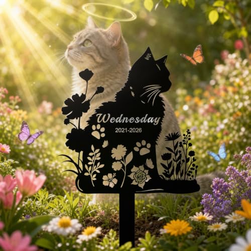 Custom Cat Memorial, Personalized Cat Memorial Marker, Pet Memorial Garden Stakes Cat, Cat Grave Marker for Outside Garden, Pet Memorial Gifts for Cats Loss - color: Cat 2