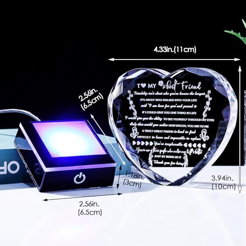 YWHL Birthday Gifts for Best Friend with Colorful LED Base Heart Crystal Friendship Gifts for Women Meaningful Bestie Gifts Mothers Day BFF Gift Idea for Her Female Friend - style: Best Friend Gifts+LED Style 1
