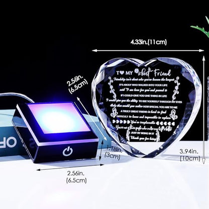 YWHL Birthday Gifts for Best Friend with Colorful LED Base Heart Crystal Friendship Gifts for Women Meaningful Bestie Gifts Mothers Day BFF Gift Idea for Her Female Friend - style: Best Friend Gifts+LED Style 1
