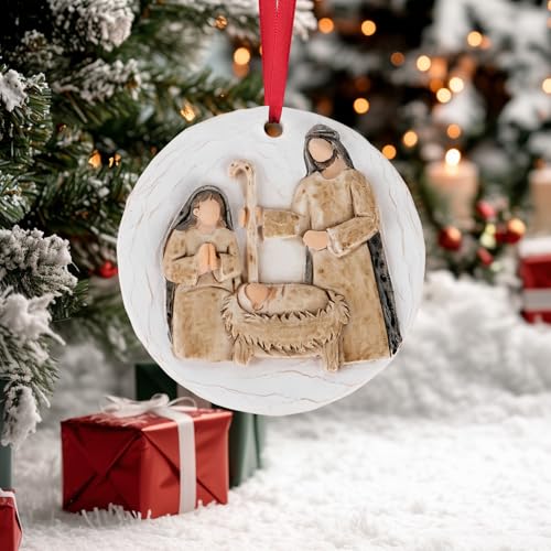 3D Nativity Scene Ornament for Christmas Tree - Religious Christian Church Ornaments Holy Family Tradition Gifts - Unique Jesus Ornaments Decorations for Family Friends - style: Nativity