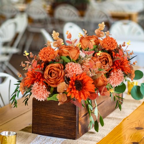 17PCS Fall Flowers Sunflowers Artificial Flowers Fake Rose with Mums - color: Orange