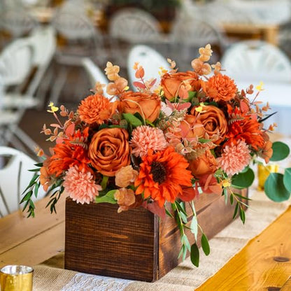 17PCS Fall Flowers Sunflowers Artificial Flowers Fake Rose with Mums - color: Orange
