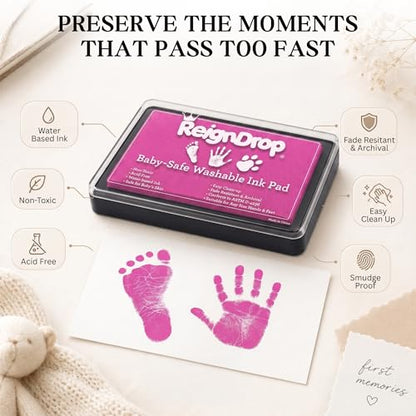 ReignDrop Baby Ink Pad for Hand and Footprints, Non-Toxic Acid-Free Keepsake Kit, Smudge-Proof Archival Ink Wipes Off Skin, for Scrapbook, Photo Album, Frames & Pet Paws, Baby Gift (Pink) - color: Pink