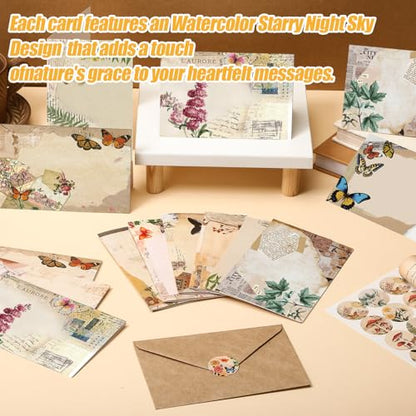 Motiskyy 100 Pcs Nature Vintage Design Blank Greeting Cards 4x6, Rustic Butterfly Blank Cards, 10 Designs, Great Stationary Set for All Occasions with Matching Rustic Envelopes and Stickers - style: Rustic