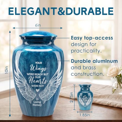 Emvency Urn for Human Ashes, Set of 5, Metal, Funeral, Angel Wings - color: Wings
