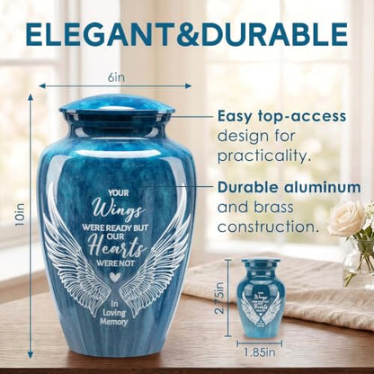Emvency Urn for Human Ashes, Set of 5, Metal, Funeral, Angel Wings - color: Wings