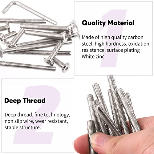 Swpeet 120Pcs M6x35mm/45mm/55mm/65mm/75mm Nickel Plated Sliver Hex Drive Socket Cap Bolts Barrel Nuts Kit with 1Pcs Allen Wrench, Screw Post Fit for Furniture Countsunk Belt Leather Binding Bolts - size: 35mm-75mm Assortment Kit