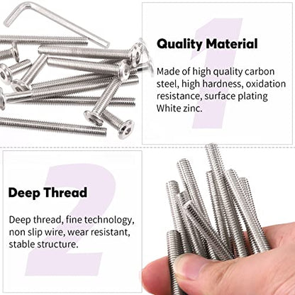 Swpeet 120Pcs M6x35mm/45mm/55mm/65mm/75mm Nickel Plated Sliver Hex Drive Socket Cap Bolts Barrel Nuts Kit with 1Pcs Allen Wrench, Screw Post Fit for Furniture Countsunk Belt Leather Binding Bolts - size: 35mm-75mm Assortment Kit