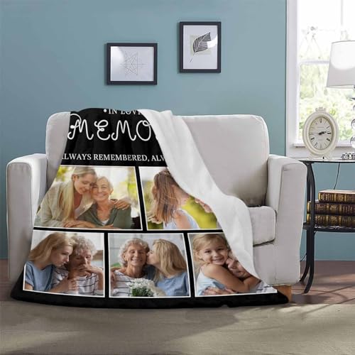 LOSARON Personalized Memorial Blanket with Photos for Loss of Loved Dad Mom Son Daughter Pet Bereavement Sympathy Gifts to Your Loved One's Memory - color: 8 Photo Collage-1