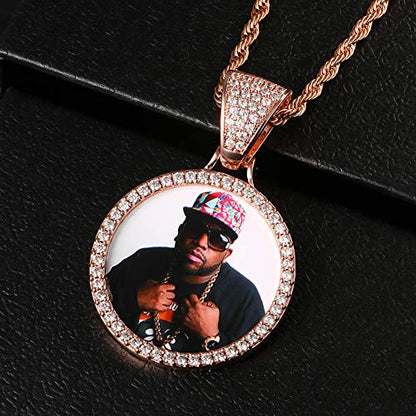 YIMERAIRE Customized Picture Necklace Personalized Circle Chain - color: 01 Circle Pendant(Rose Gold)+Rope Chain 0171