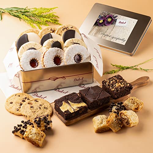 Dulcet Gift Baskets Sympathy Gift Baskets For Loss of Loved One Gourmet Gift Basket Filled with an Assortment of Cookies, Brownies, and Rugelah - Perfect Snack Box of Baked Goods for Sympathy Gifts, Thank You, Get Well, and More - style: Sympathy