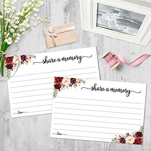 321Done Share a Memory Cards for Celebration of Life, 4x6, Red Rose, White | Made in USA - Favorite Memory Prompts for Funerals, Memorials, Birthdays and Anniversary Parties, Guest Book Alternative