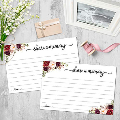321Done Share a Memory Cards for Celebration of Life, 4x6, Red Rose, White | Made in USA - Favorite Memory Prompts for Funerals, Memorials, Birthdays and Anniversary Parties, Guest Book Alternative