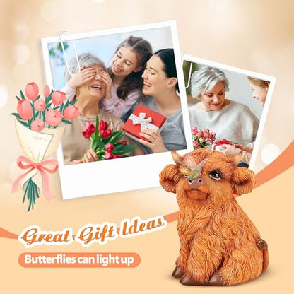Highland Cow Solar Powered Outdoor Garden Statue, with Light Lantern - style: Sitting cow 5.7in