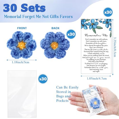 Giegxin 30 Sets Forget Me Not Gifts Bulk Crochet Flowers with Cards Remember Me Funeral Memorial Favor Loss of Loved One Celebration of Life Miscarriage Bereavement Grief Sympathy for Mother Women