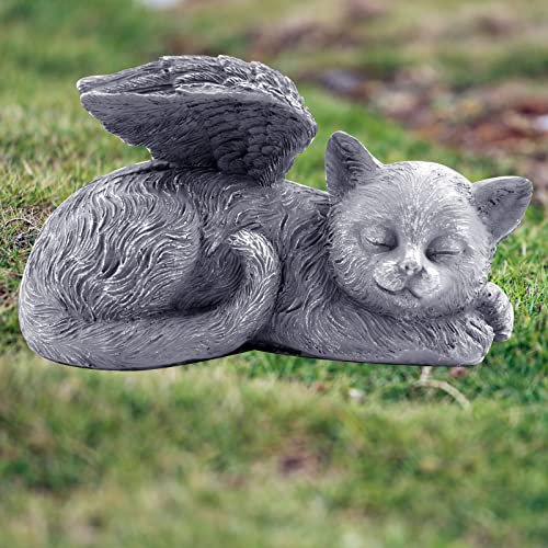 Sleeping Angel Cat Garden Statue Memorial Stone Resin Pets Keepsake Marker Grave Handmade Marker Stone Figurine to Honor Cats Handicrafts Ornament for Home Garden Yard Decorative