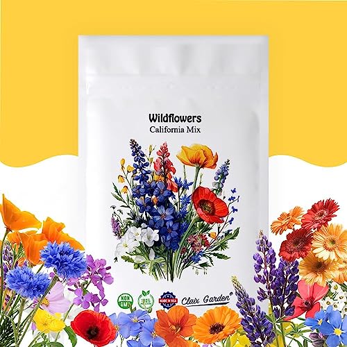 California Wildflower Mix - 7,500 Seeds - 17 Varieties - No Fillers, Open Pollinated and Non GMO, Perennial and Annual Garden Flowers, Attracts Bees and Butterflies
