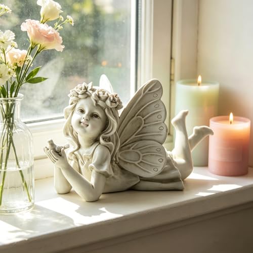 Garden Angel with Bird Statue, Resin Fairy Outdoor Memorial Decor | Weather-Resistant Accent For Patios, Yards, Gardens And Thoughtful Gifts - style: Angel Holding A Bird