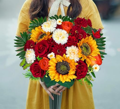Artificial Cemetery Flowers,Memorial Flowers,Beautiful Arrangements for Headstones,Silk Sunflower Rose Berries Daisy