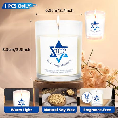 Yahrzeit Candles - Yahrzeit Memorial Candles, Memorial Bereavement Gifts for Loss of Loved One, Jewish Sympathy, Natural Soy Wax Hand Poured 6oz (White-UNSCENTED) - color: WHITE-UNSCENTED