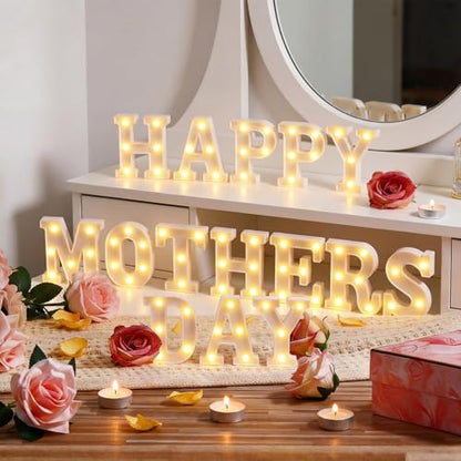 15 Pcs Happy Mother's Day Decorations Mommy Light up Signs Mother Day LED Letter Lights Battery Powered Mom Letters Signs for Wall Shelf Table Mothers Table Decor Mom's Birthday Party Supplies - style: Happy Mothers Day