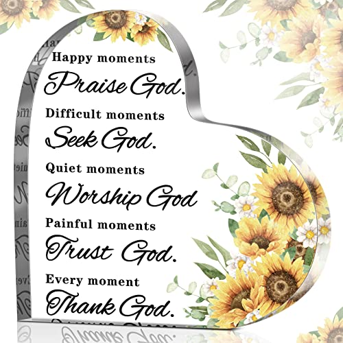 Christmas Bible Verses Decor Christian Gift for Woman Inspirational Quotes Prayer Room Happy Moment Praise God Acrylic Hearts Home Office Table Shelf (Sunflower), As Pictures Shown - style: Sunflower