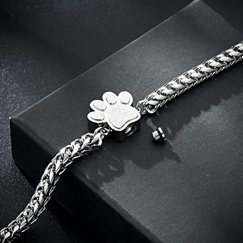 constantlife Cremation Bracelet for Pets Ashes - Dog Paw Pendant Bangle Stainless Steel Memorial Urn Jewelry - color: Y-Silver