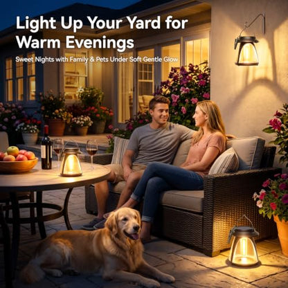 Outdoor Hanging Solar Lanterns, IP65, 2 Brightness Modes, 2 Pack | Warm white light with 2 brightness modes, 8–12 hour runtime and dusk-to-dawn sensor for patios, porches, yards and camping