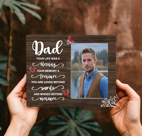 Dad Memorial Wooden Picture Frame, In Loving Memory Remembrance Photo Frame Gifts for Daddy, Bereavement Sympathy Wooden Frame for Loss of Father, 4x6 inch Photo - style: Dad Memorial