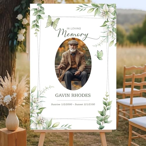 Personalized Celebration of Life Welcome Sign with Photo, Obituary Welcome Sign with Name and Date, Celebrating a Beautiful Life Butterfly Flower Tribute, Butterfly Flower Remembrance Decor, Custom Funeral Welcome Sign (Edition 7) - color: Edition 7