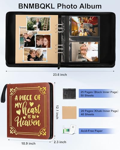 Memorial Photo Album 4x6 100 Photos, Leather Memory DIY Scrapbook with 25 Sheets and 20 Blank Kraft Sheets, Sympathy and Bereavement Gift for Loss of Loved One Condolences Gifts - color: Brown