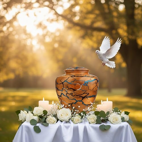 Wooden Cremation Urn for Human Ashes Adult Male & Female – Handmade Mango Wood & Epoxy Resin – Decorative Burial Memorial Urn with Secure Lid (Small, 4x4x5 Inch, 20 Cu in) – by Bhartiya Handicrafts - size: Small – 4x4x5 Inch – 20 Cu In