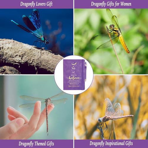 Dragonfly Gifts Women, Inspirational Encouragement Dragonfly Gift Ideas | Hardcover Notebook Gold Foil 200 Pages A5 Lined, Dragonfly Themed Gift for Dragonfly Lover Friend Birthday Holiday Christmas - color: Purple