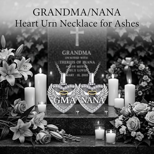 Family Members Urn Necklace for Ashes 925 Sterling Silver Angel Wings Heart Cremation Memorial Keepsake Pendant Jewelry for Loved One's Ashes, with 18" + 2" Stainless Steel Chain - style: Heart-NANA