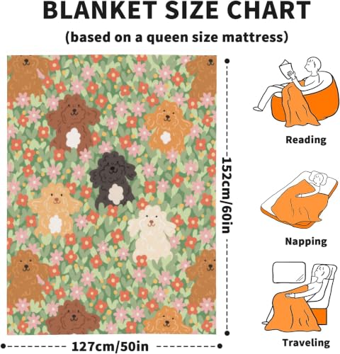 Cute Dog Fleece Throw Blanket, flowers Flannel Blankets for Couch 50"×60" - color: Cute Dog