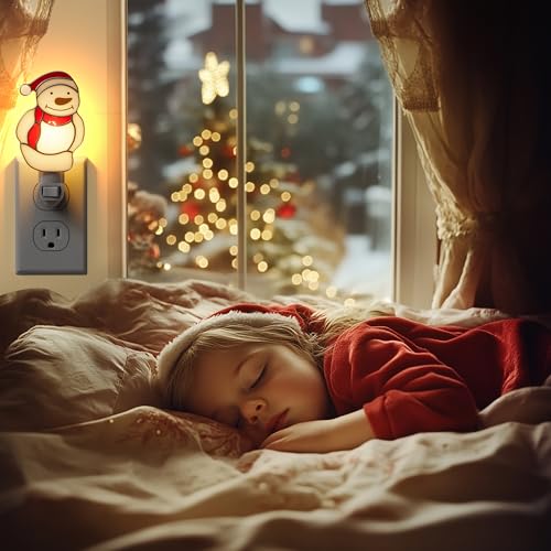 Stained Glass Christmas Snowmen Night Lights Plug in Wall for Home - color: White Snowmen