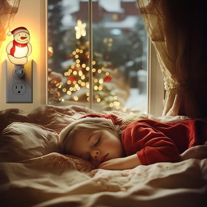 Stained Glass Christmas Snowmen Night Lights Plug in Wall for Home - color: White Snowmen