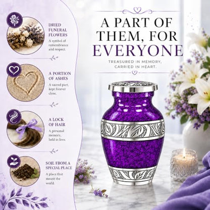Small Urns for Human Ashes - Elegant Keepsake Cremation Urns - Purple - size: Purple Small Set of 6