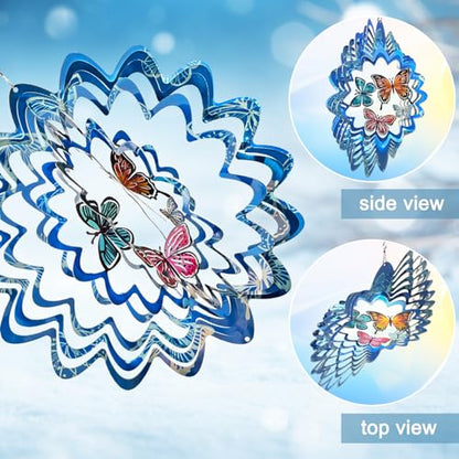 Butterfly Wind Spinner, 12 inch 3D Metal Wind Spinners Outdoor - color: Mandala Butterfly