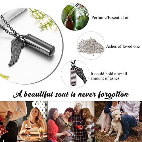 abooxiu Cylinder Cremation Necklace for Pet Ashes With Angel Wing Paw - Urn Necklace for Dog/Cat Memorial Keepsake Jewelry - color: Black-M