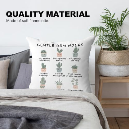 Gentle Reminders Plant Mental Health Pillow Cover 18x18 Double-Sided - color: Gentle Reminders
