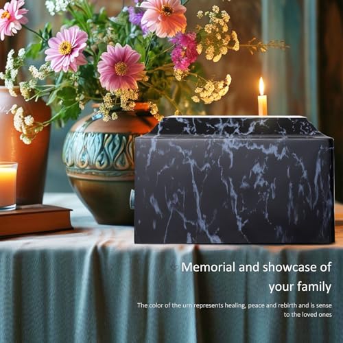 Black Classic Cultured Marble Cremation Urn for Adult Ashes, Adult Sized Memorial Urn for Ground Burial or Home Memorial - size: Black