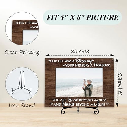Sympathy Photo Frame Gifts, In Memory of Loved One Remembrance Frames, Your Life Was A Blessing Themed Sympathy Wooden Picture Frame With Stand, Bereavement Gifts For Loss Of Family Friends -36 - color: Your Life Was A Blessing Your Memory A Treasure