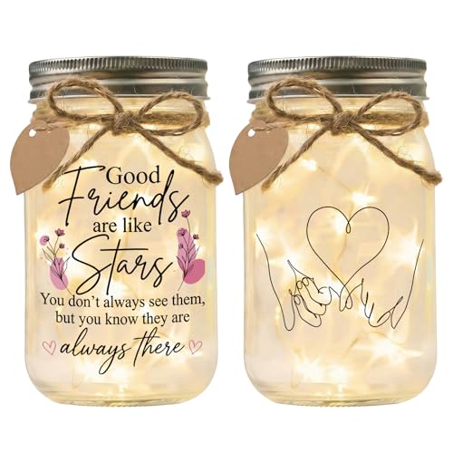 Jar Night Light, Glass Lamp, 5x3 Inch, Memorial Gift Pinky Promise | Friendship Unique Tin Lid Lamp Sentimental Bereavement Keepsake Home Decor for Loss of Loved One Memorial Condolence Present - color: Good Friends Are Like Stars