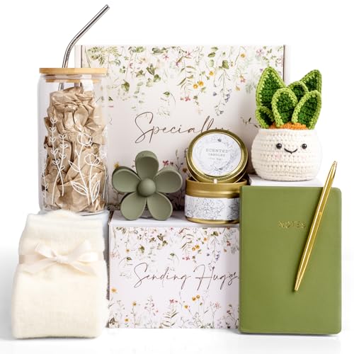 Get Well Care Package for Women - Feel Better Soon Basket, Sympathy and Thinking of You Gifts After Surgery Recovery - color: Green Snake Plant